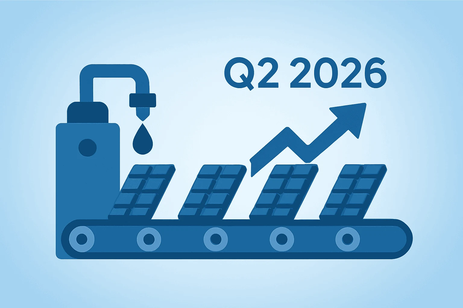 Flat vector chocolate bar motif expanding to signal Hershey Q2 2026 results and tightened guidance on a soft gradient