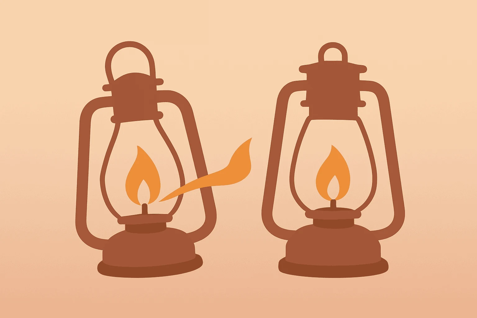 Flat vector lantern handoff symbolizing leadership change, minimal gradient, referencing Cracker Barrel CEO Steps Down.