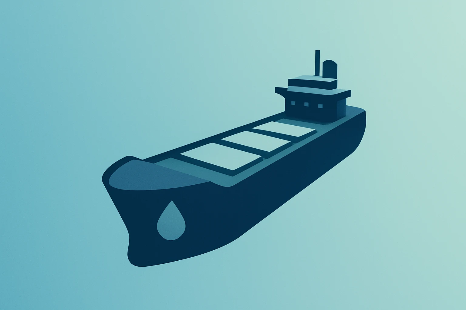 Flat vector cover of a crude tanker hull pressed against a gas pump motif, symbolizing Fed Holds Rates amid oil shock.