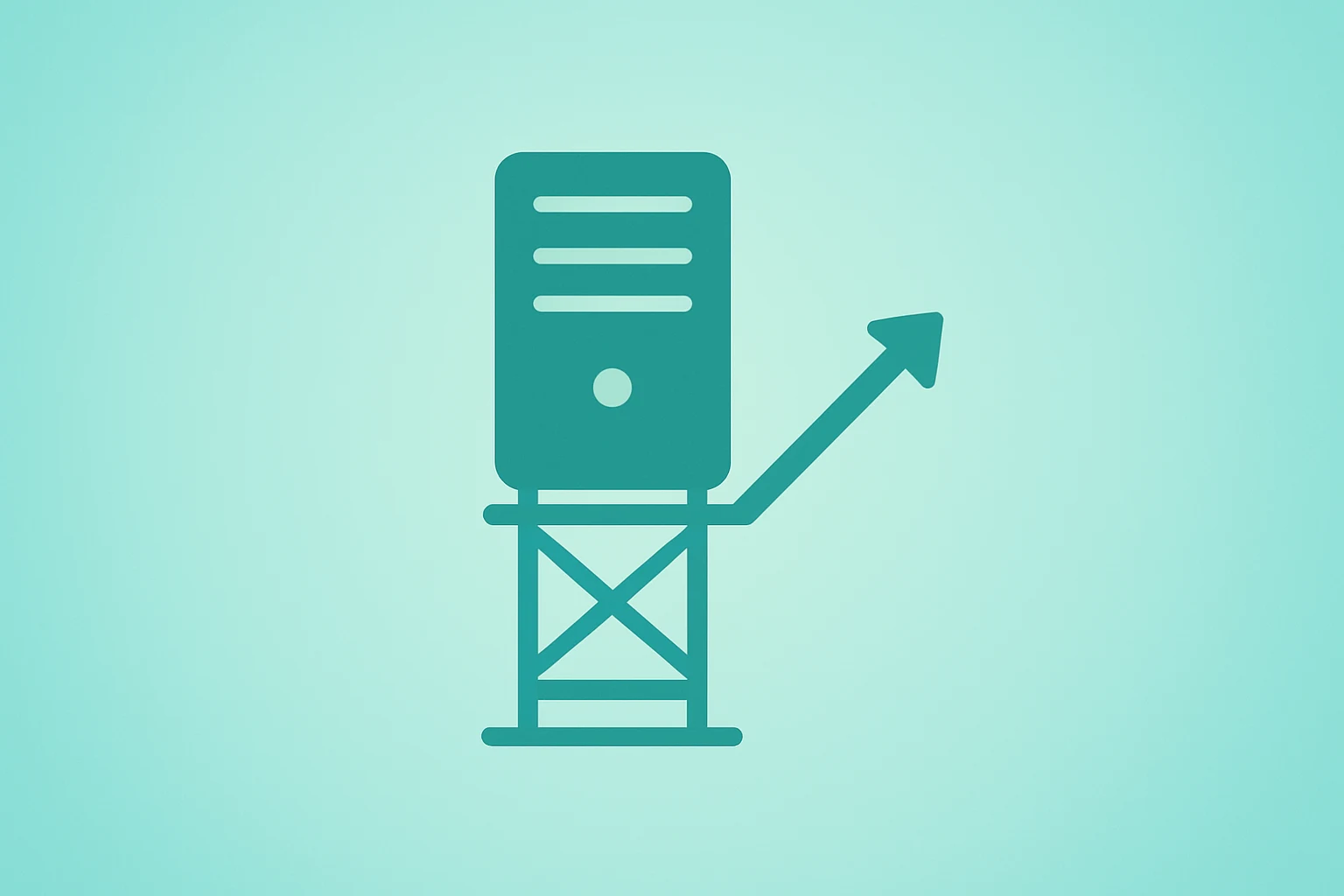 Flat vector server tower with scaffold on amber-sand gradient, illustrating Oracle stock upgrade funding clarity.