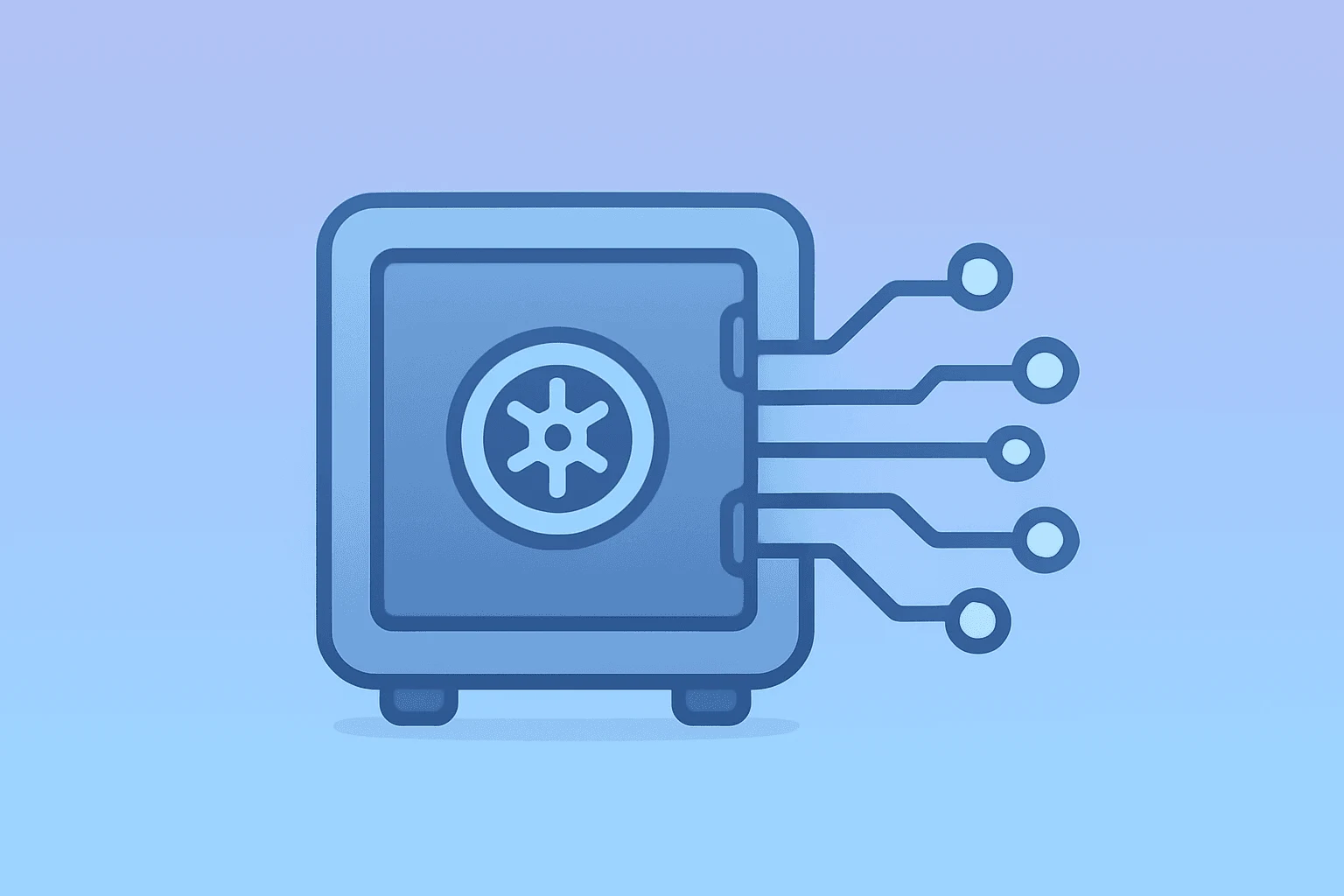 Flat vector of a data vault unfurling circuit panels to symbolize CrowdStrike earnings and a guidance lift.