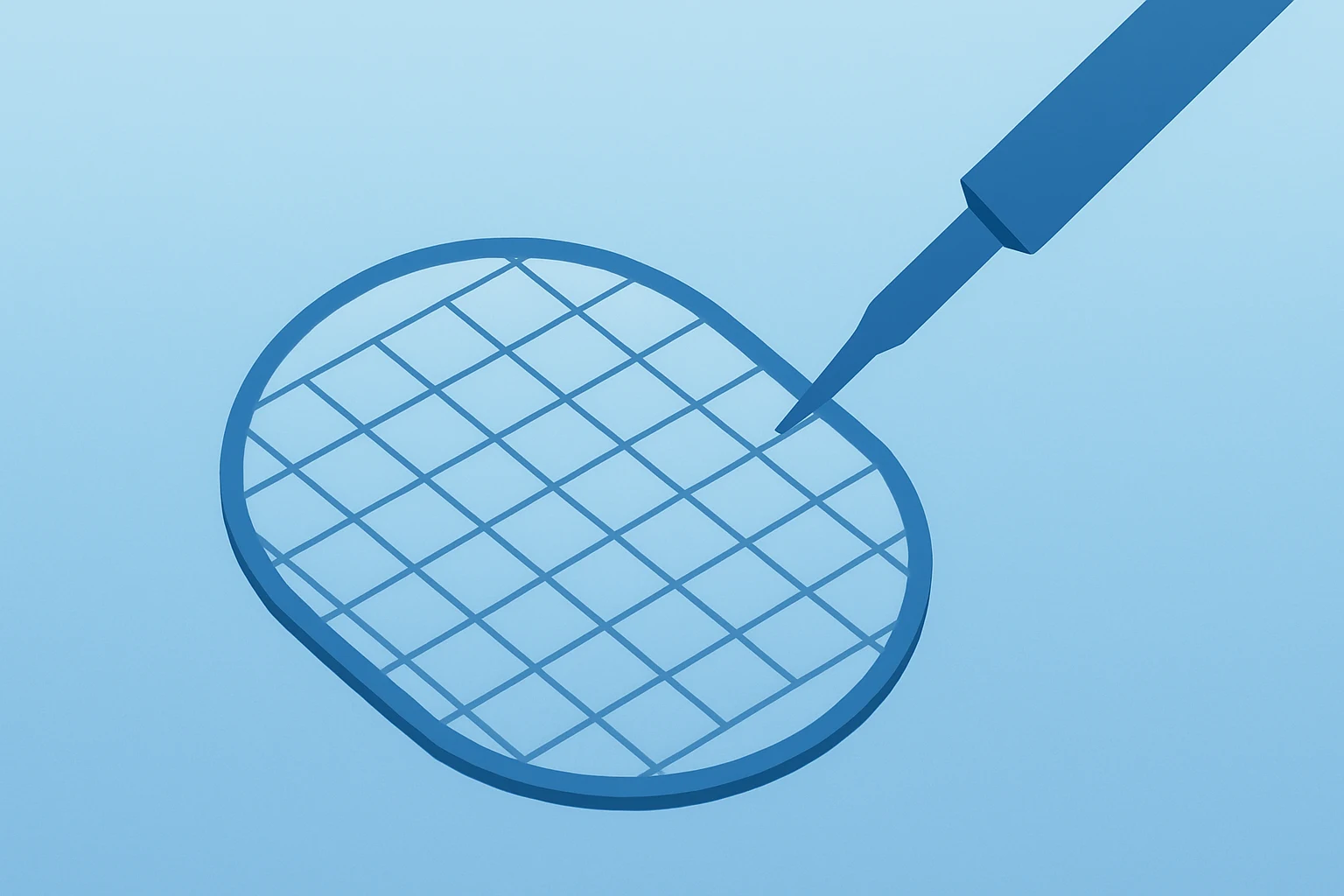 Minimal flat-vector chip icon with cracked wafer and shadow lift symbolizing Nvidia Halts Intel 18A Testing uncertainty.