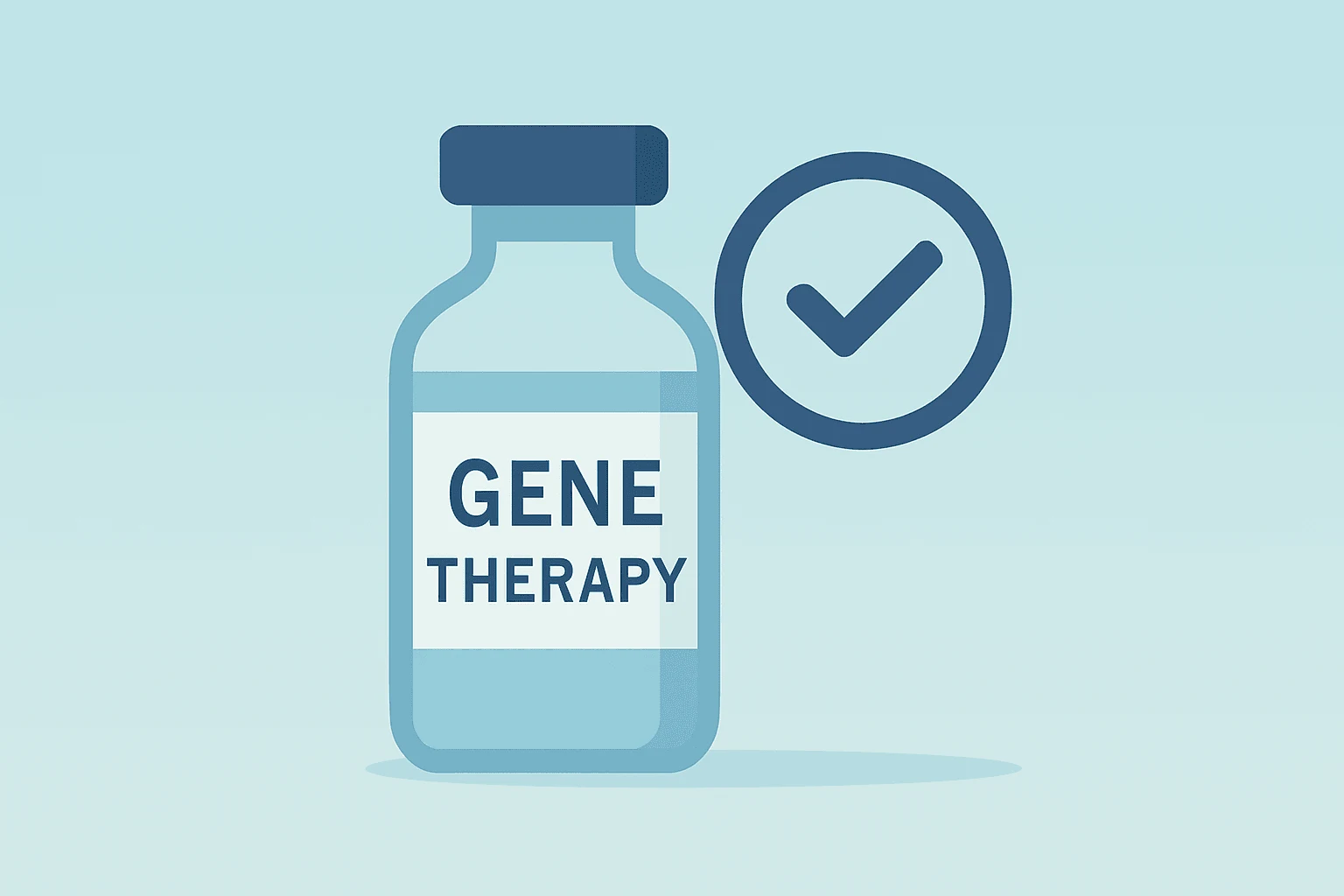 Flat vector of a gene-therapy vial clearing a review hurdle to symbolize REGENXBIO NAVSUNLI FDA accelerated approval path.