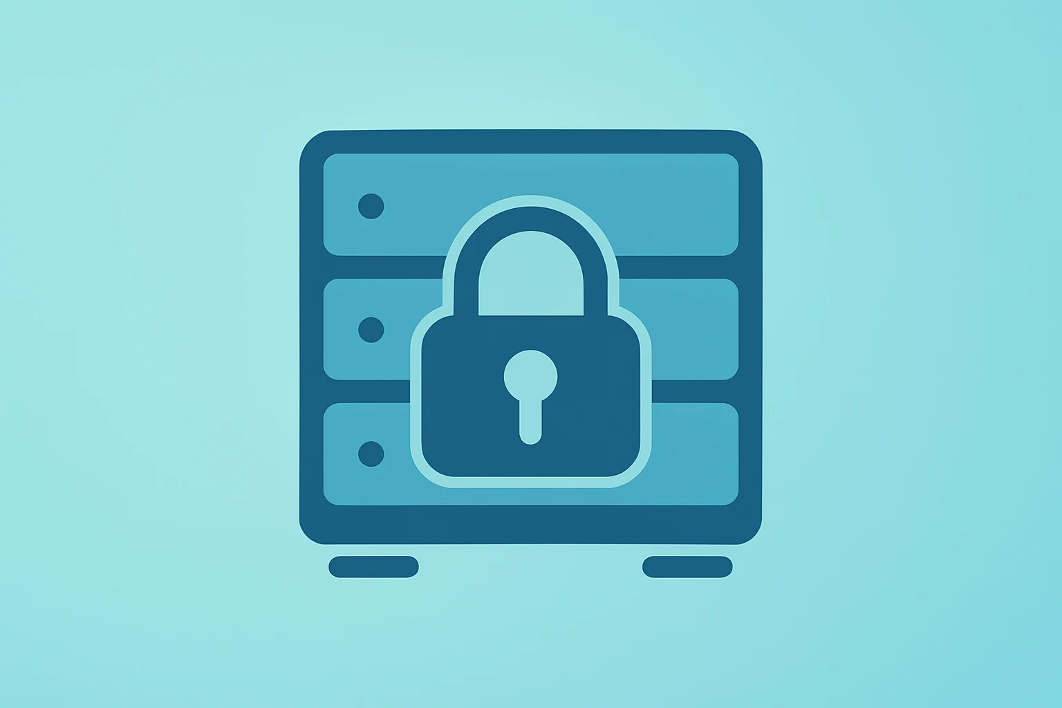 Flat filled vector of a server vault fused with a sealed lock evoking SoftBank OpenAI investment completion.