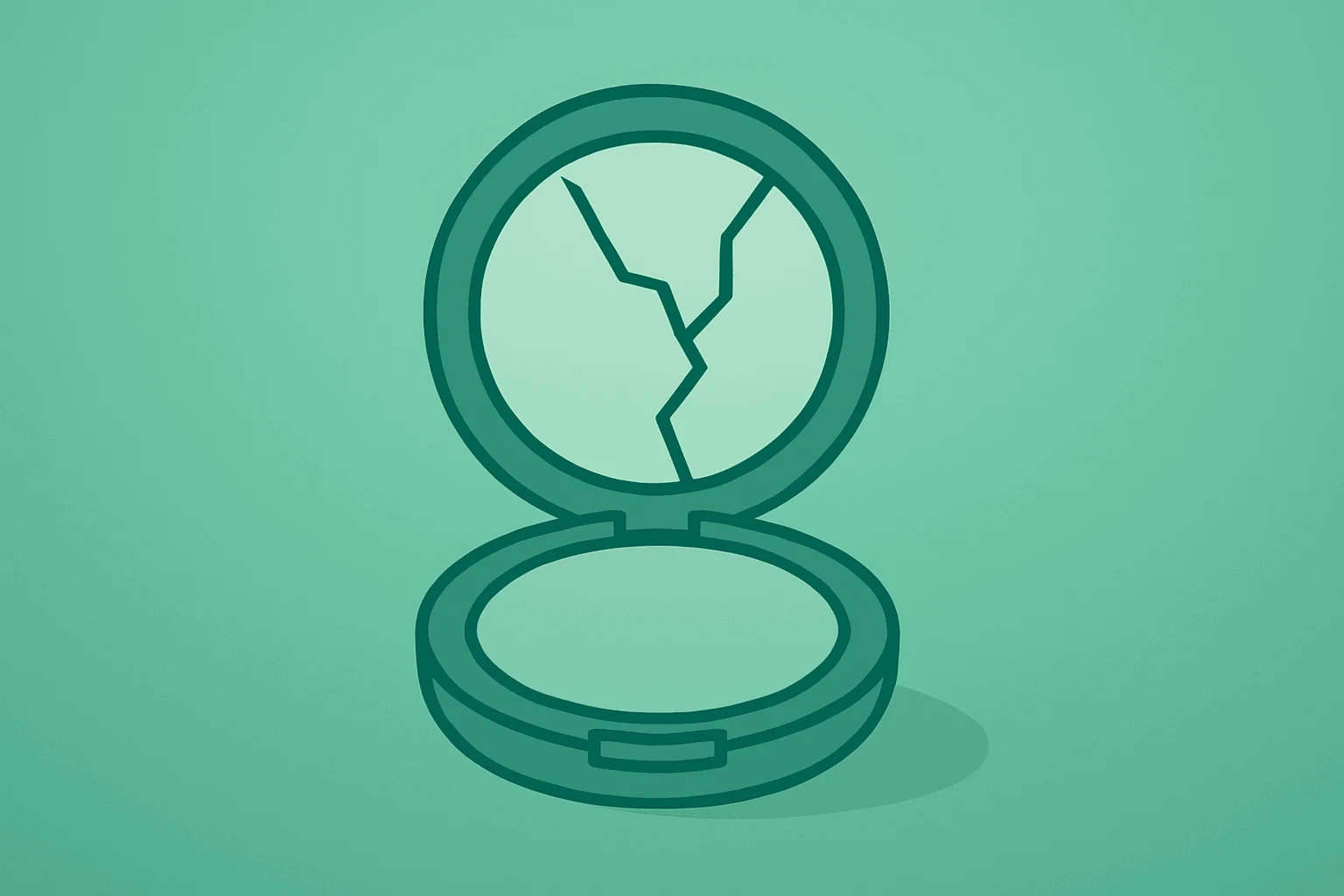 Flat filled vector of a broken compact symbolizing the Estee Lauder Puig merger breakdown and strategic split.