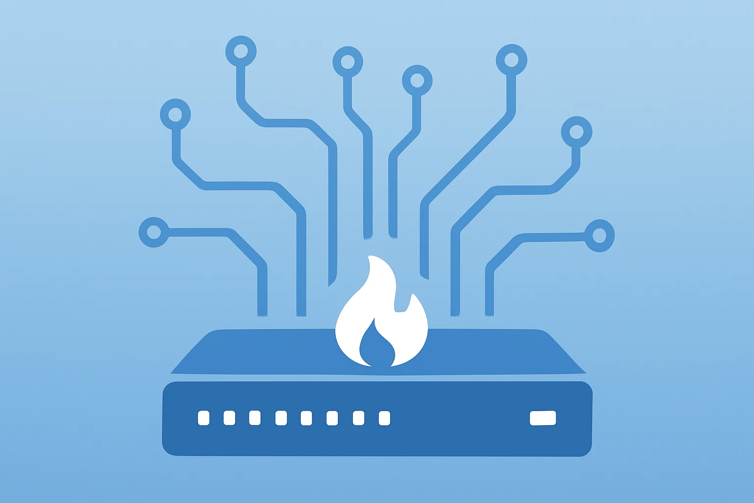 Flat vector of a network firewall expanding circuit to symbolize Fortinet Q4 2025 earnings beat and buyback.