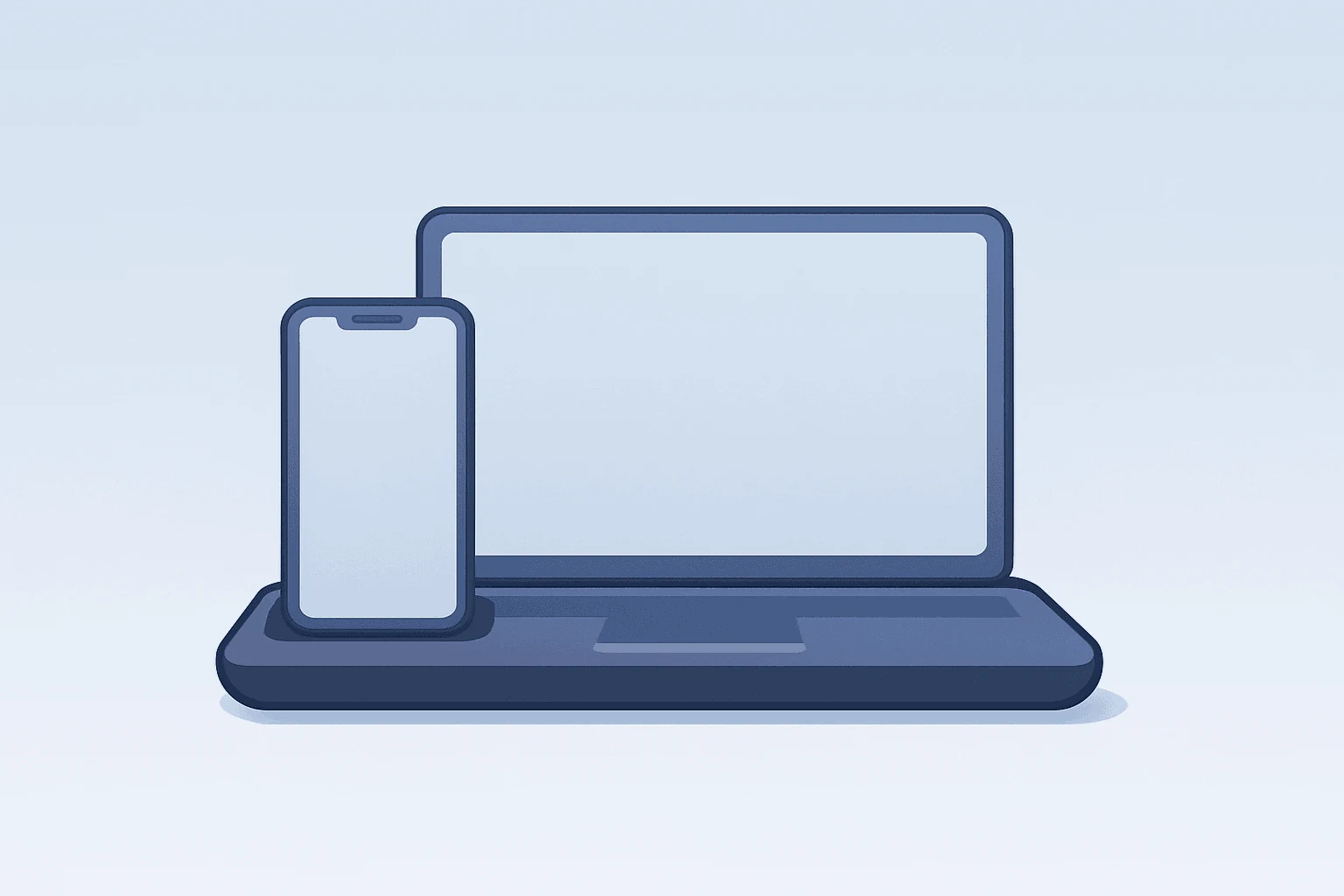 Flat vector of a smartphone and laptop nested in a lease cradle evoking the Apple Upgrade Program and retail financing shift
