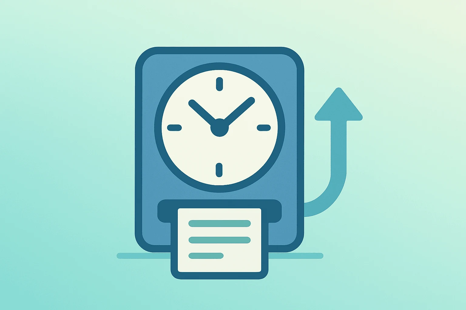 Flat vector punch clock regaining steady rhythm illustrating March jobs report 2026 payroll rebound after February revision.