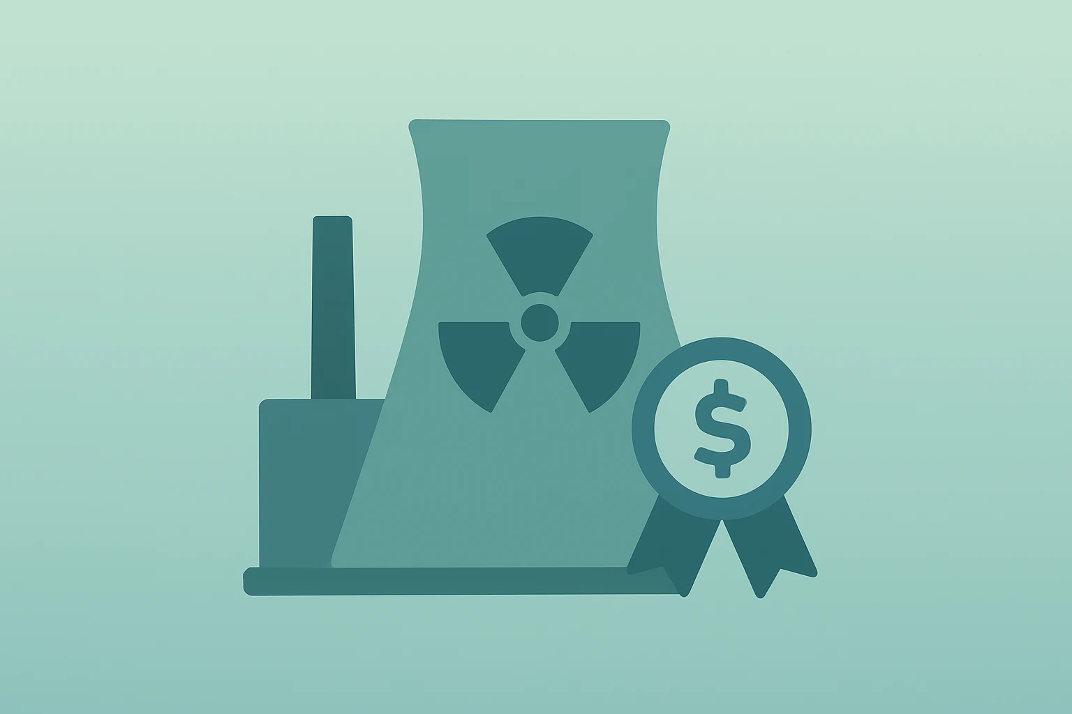 Flat vector reactor turbine with financing ribbon symbolizing Constellation Energy loan for Three Mile Island restart.