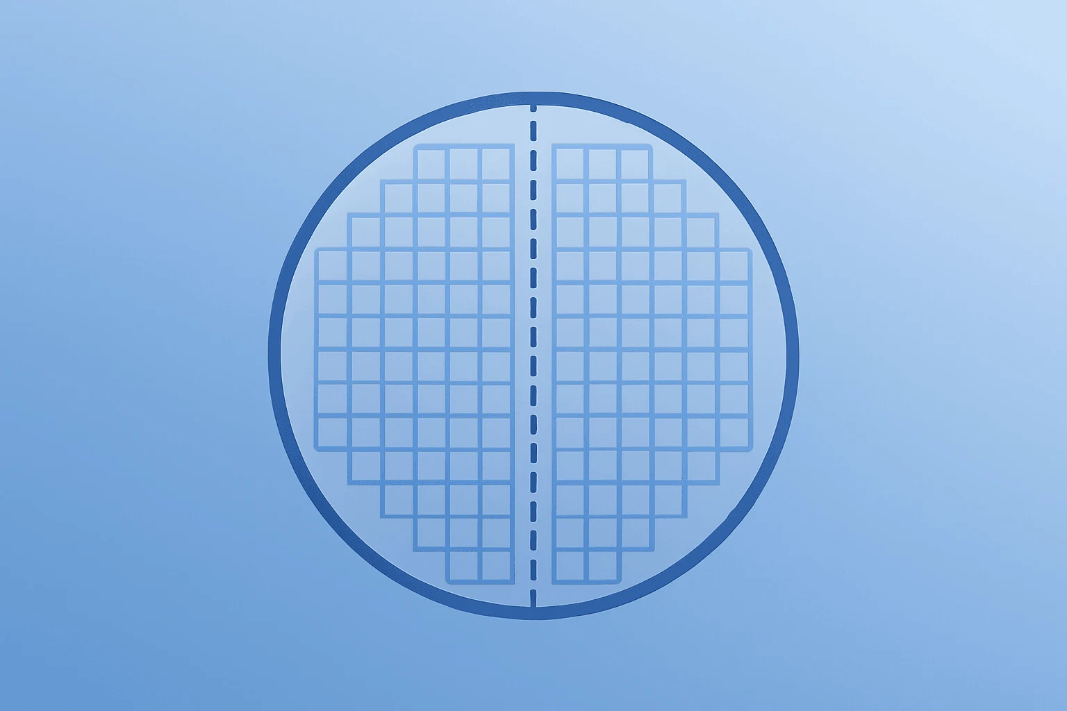 Wafer with a stitched merger seam on a soft gradient symbolizing Quantum Computing Q1 results and underused fabs.
