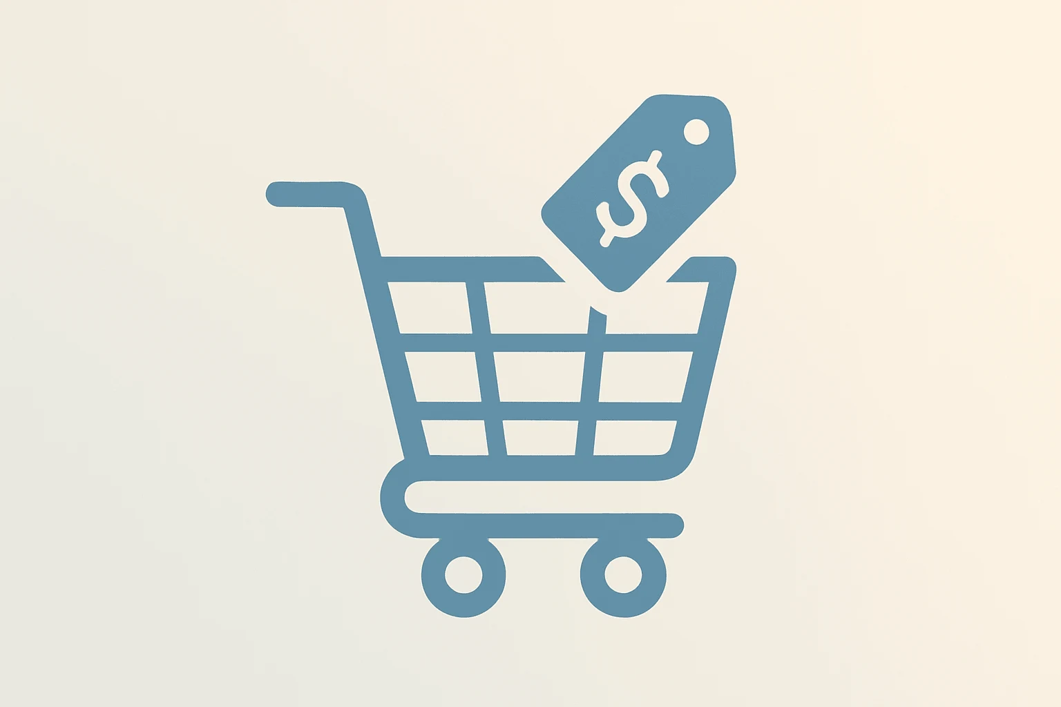 Flat vector of a retail cart fused with a price ripple, symbolizing Walmart cuts prices and its rollback strategy.