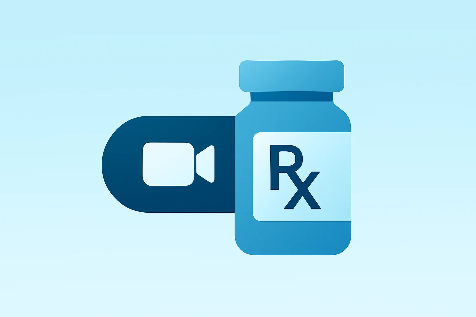 Flat-vector telehealth capsule fused with a prescription vial, symbolizing Hims & Hers 2026 revenue guidance and growth.