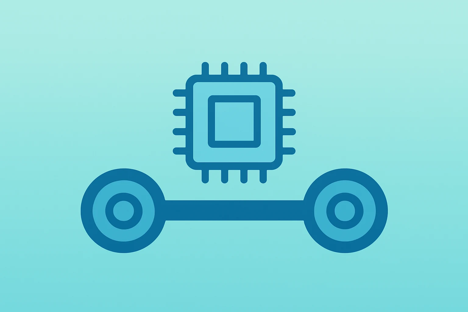 Flat vector chip fused with power-plant icon symbolizing Terafab chip plant Austin and semiconductor capacity.