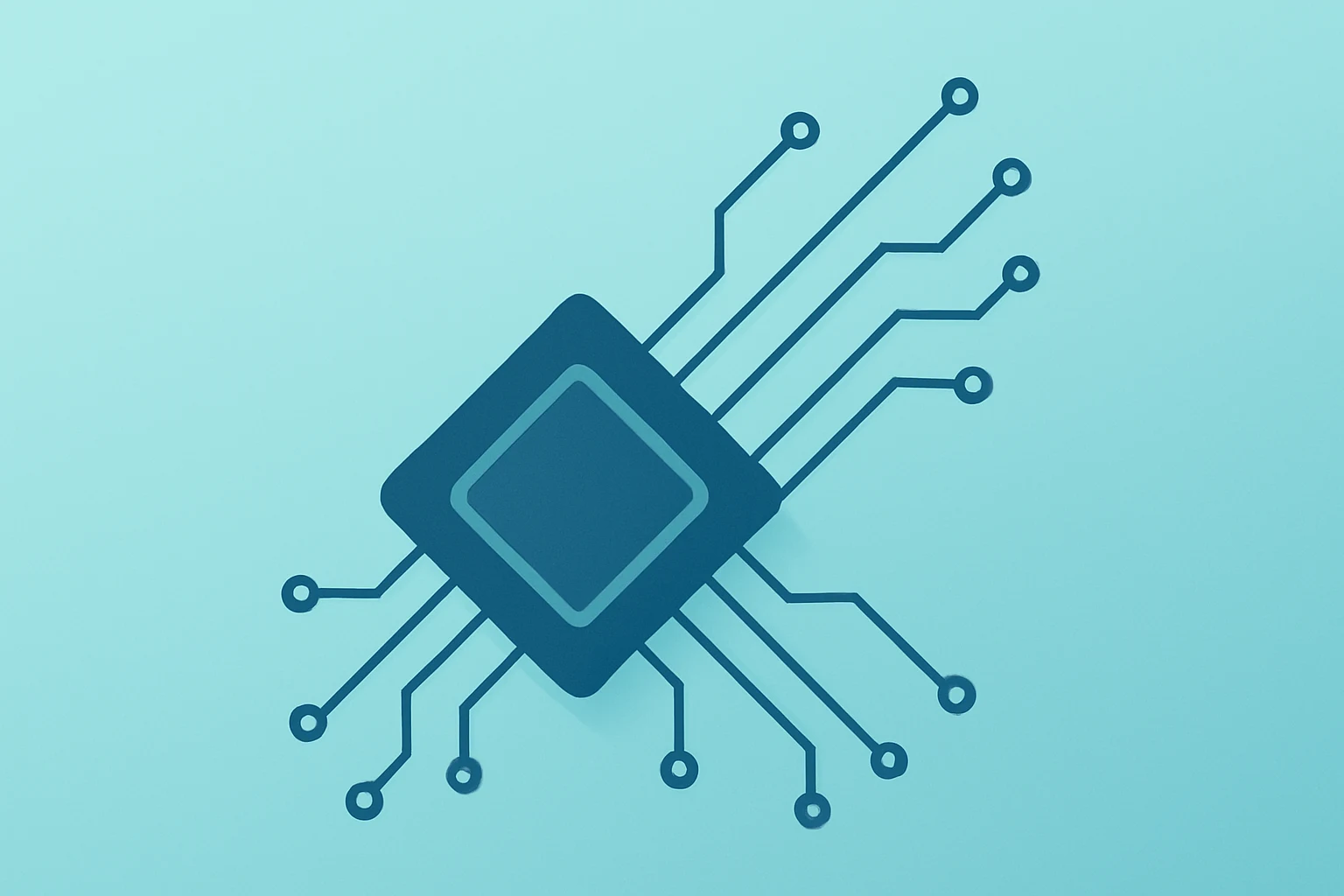 Flat filled vector of a server chip fused with a circuit to symbolize Nvidia stock leadership in AI infrastructure.