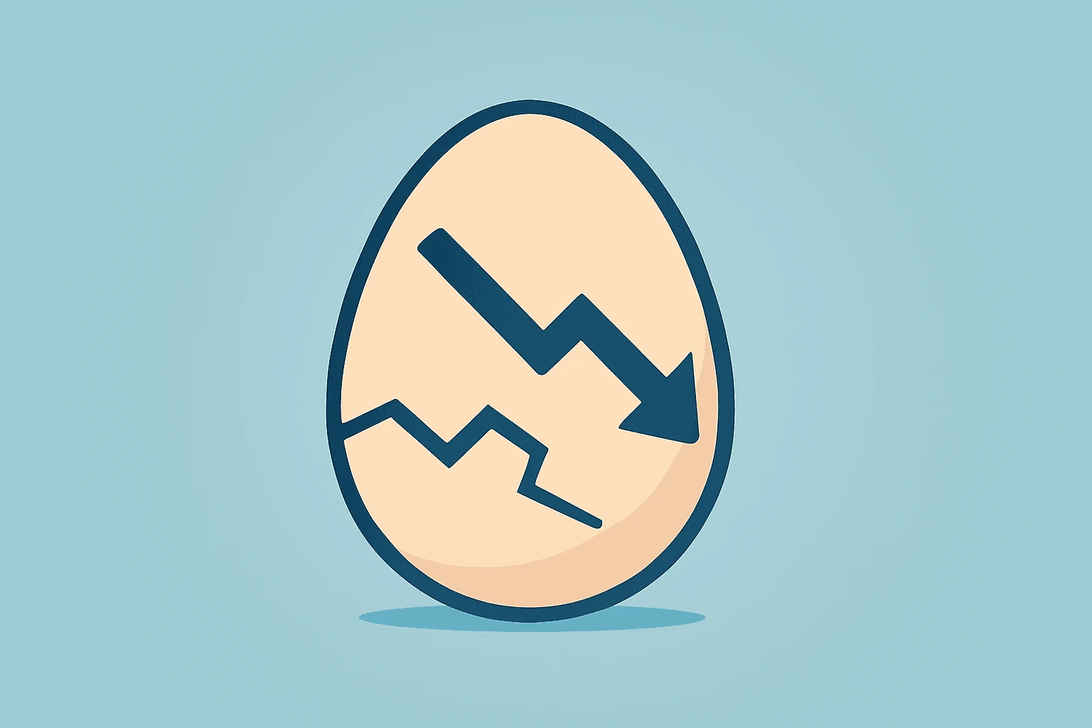 Flat vector of a single egg with fractured shell symbolizing Cal-Maine Q4 loss and egg price shock on a light gradient.