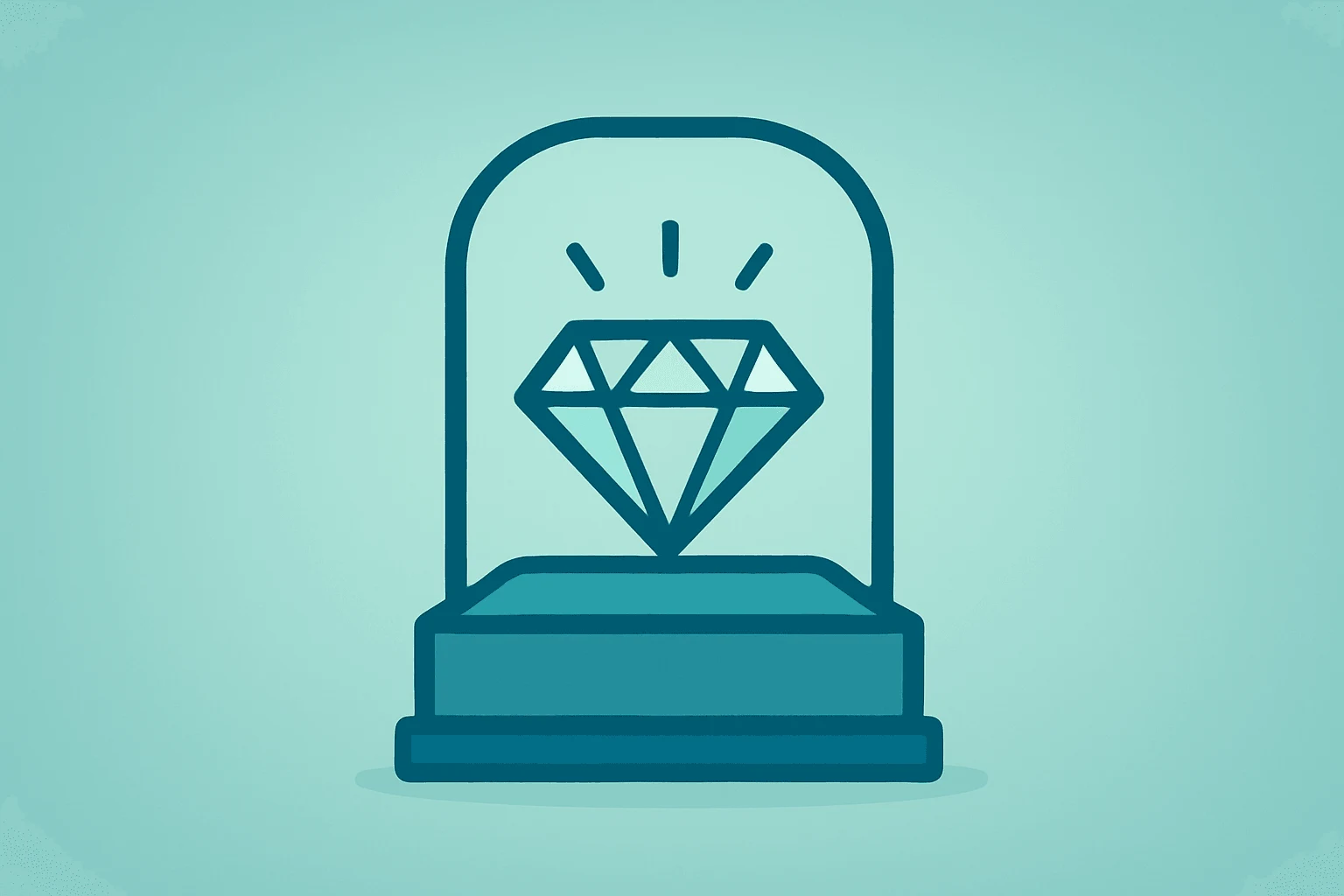 Flat filled vector of a jewellery-focused vault merged with a glowing gem to symbolize Richemont sales beat and luxury moment