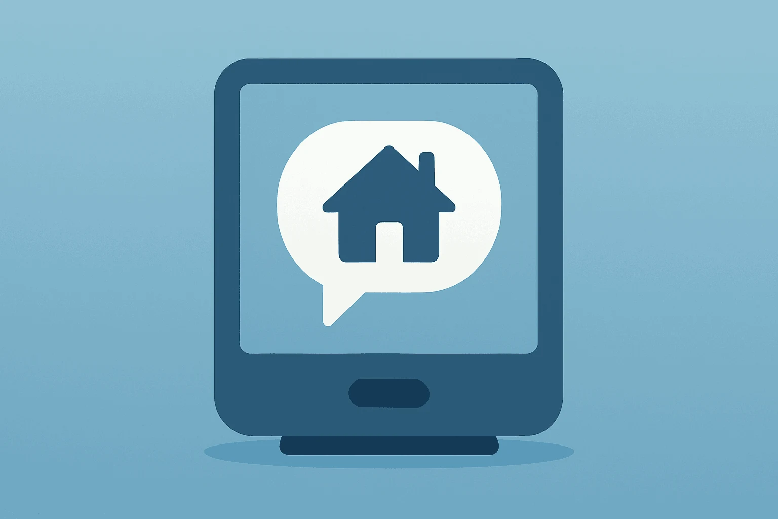 Flat vector depiction of a single smart-home display merging a screen and dome speaker to symbolize Apple HomeView