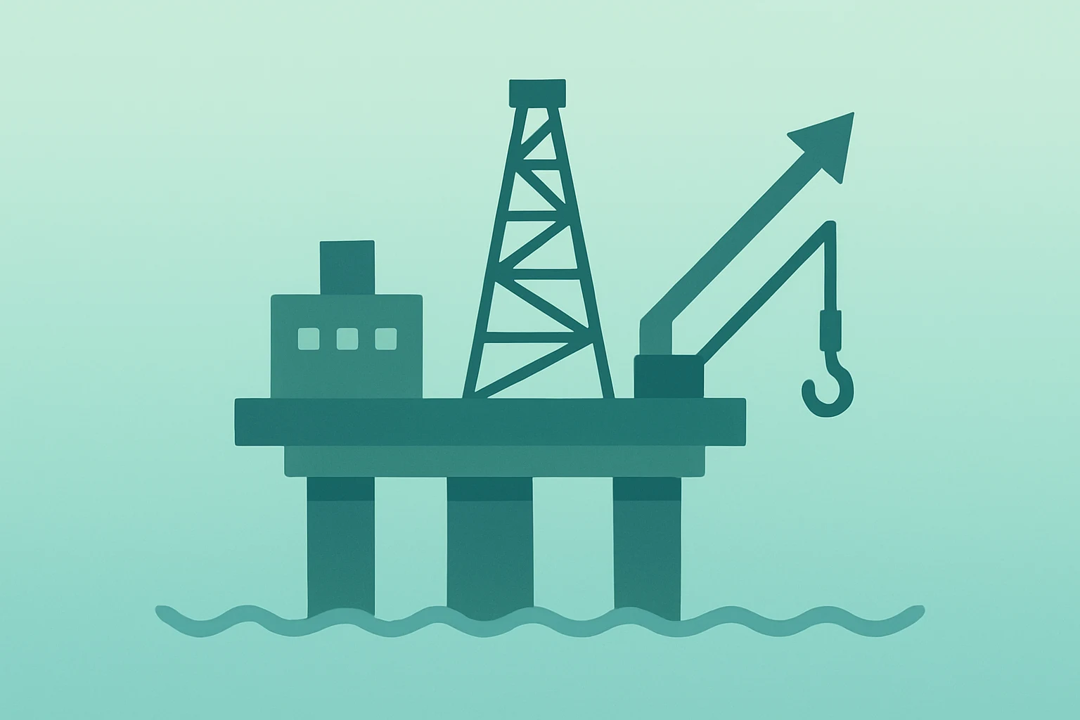 Flat centered vector of an offshore platform expanding capacity and returns, symbolizing ExxonMobil 2030 plan and cash-flow lift.