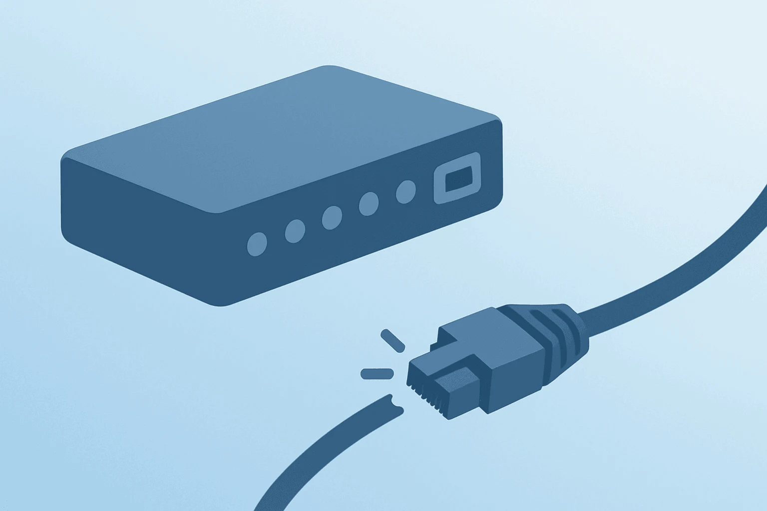 Flat filled vector of a severed network switch cable representing Fiserv STAR Network Sale with shadow lift.