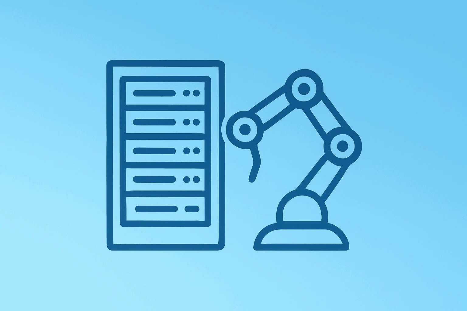 Flat filled vector of a server rack fused with a robotic arm symbolizing NVIDIA Japan AI Partnerships and Vera Rubin factory.