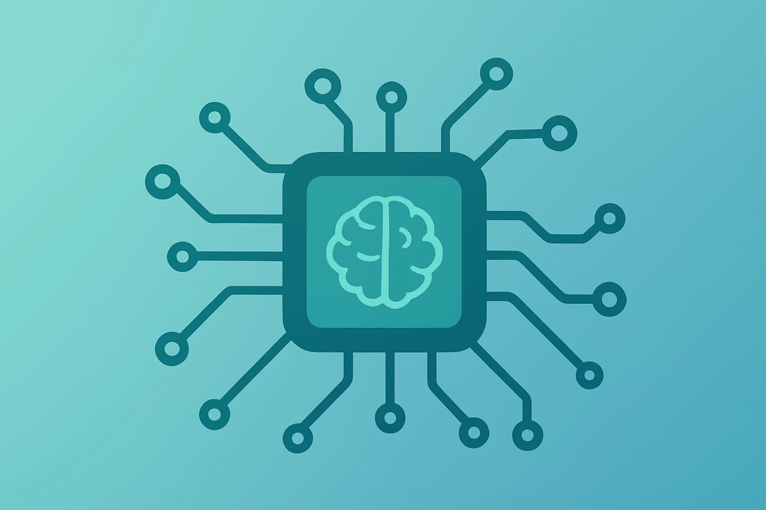 Flat-vector chip fused with an expanding circuit to symbolize Nvidia stock's AI demand; light gradient and subtle shadow.