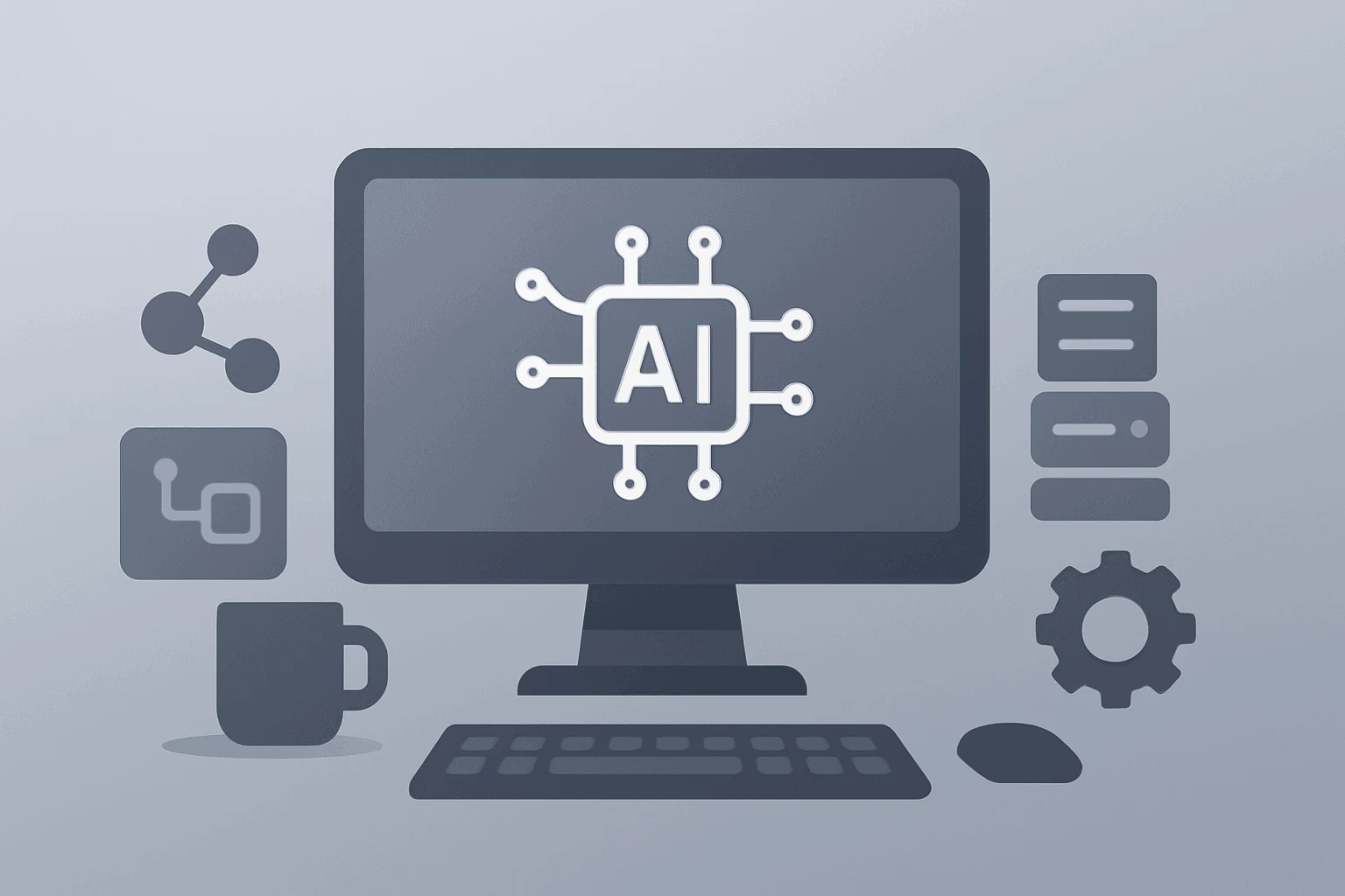 Flat vector server cluster evoking a studio to symbolize Adobe Q2 earnings driven by generative AI and a guidance lift.