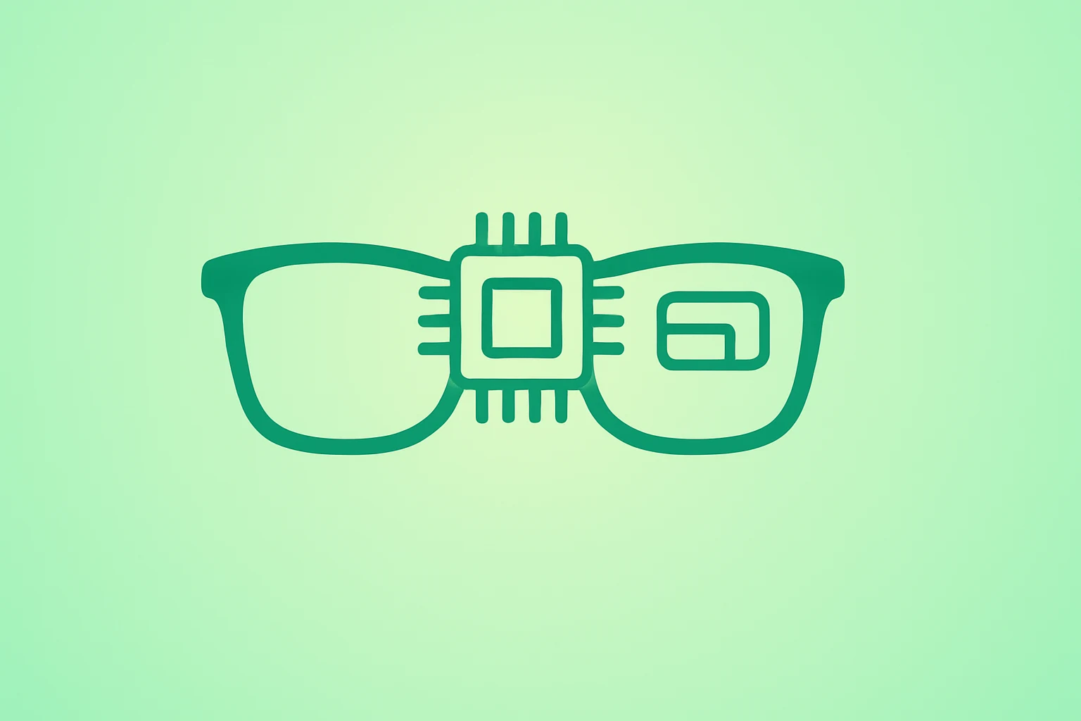 Flat vector wearable frame fused with microchip and payment symbol representing Alibaba Quark AI glasses linking Alipay.