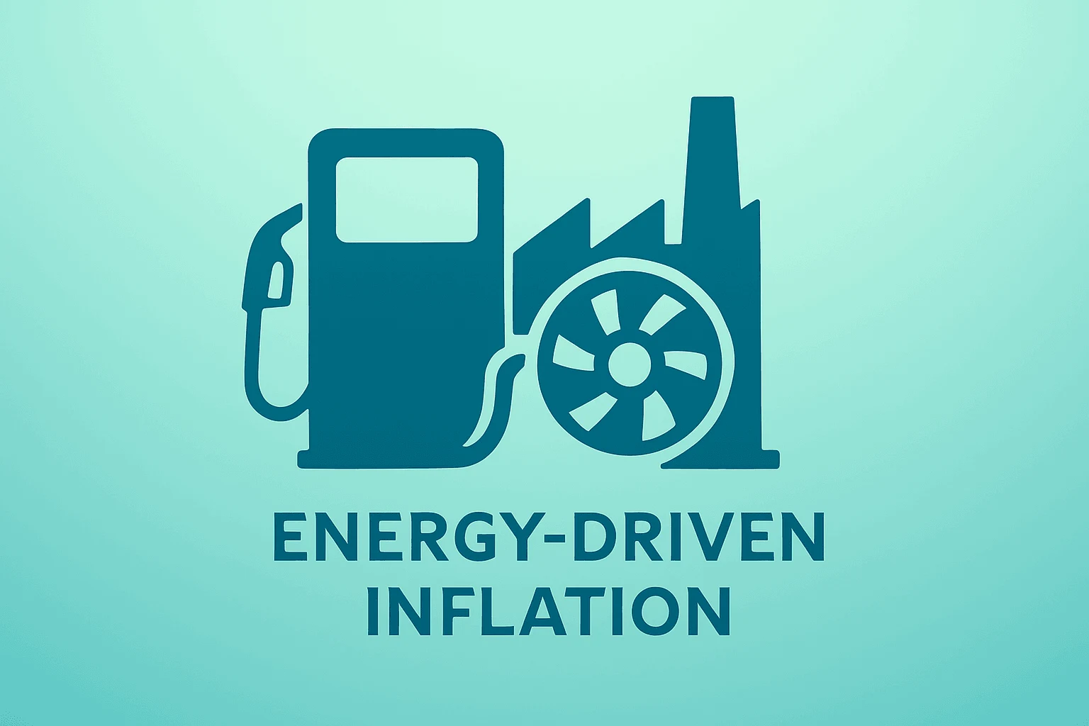 Flat vector of a fuel pump merging into an industrial piston to symbolize U.S. May CPI surge from Middle East energy shocks