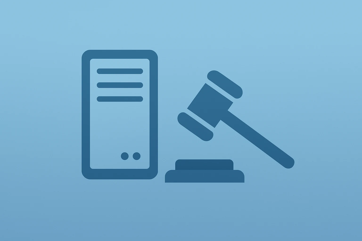 Flat filled vector of a forum server facing a judicial gavel to symbolize Reddit sues Australia over the under-sixteen ban.