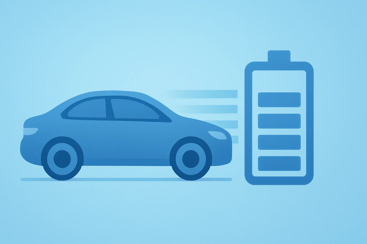 Flat vector car merging with a battery to symbolize BYD EV sales 2025 leadership amid slower growth and overseas surge.