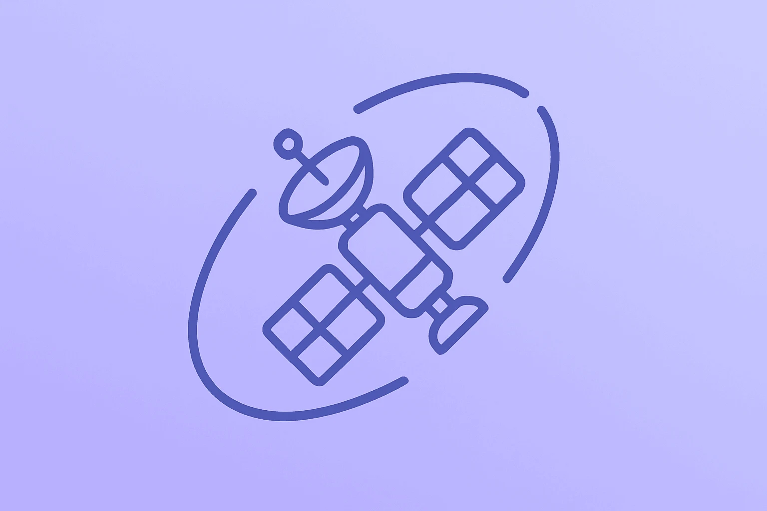 Flat vector satellite icon with fractured orbit motif to symbolize Blue Origin New Glenn placement error and de-orbit.