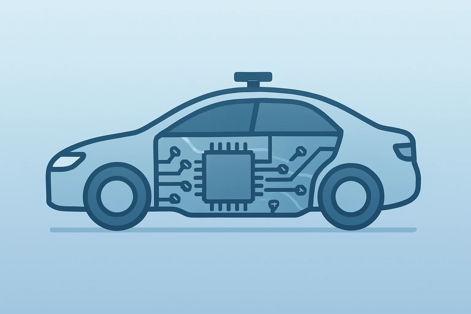 Centered flat vector of a robotaxi chassis split open symbolizing Waymo funding and valuation scrutiny on graphite-frost.