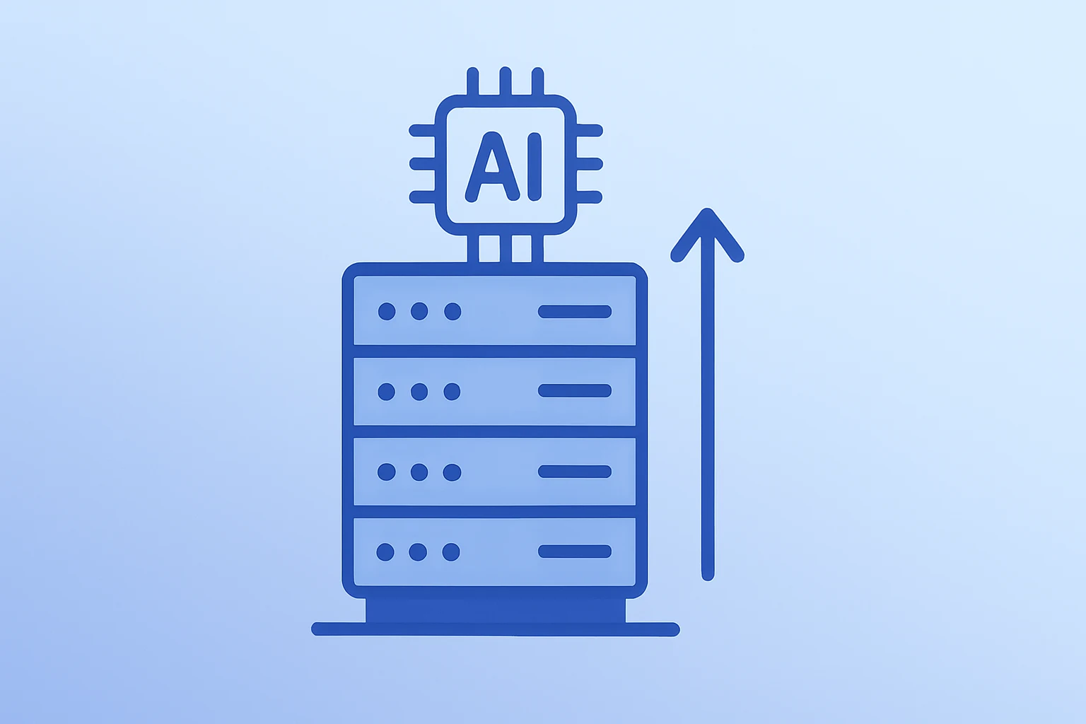 Flat vector server rack expanding to represent Alphabet earnings and AI CapEx increase for cloud infrastructure buildout.