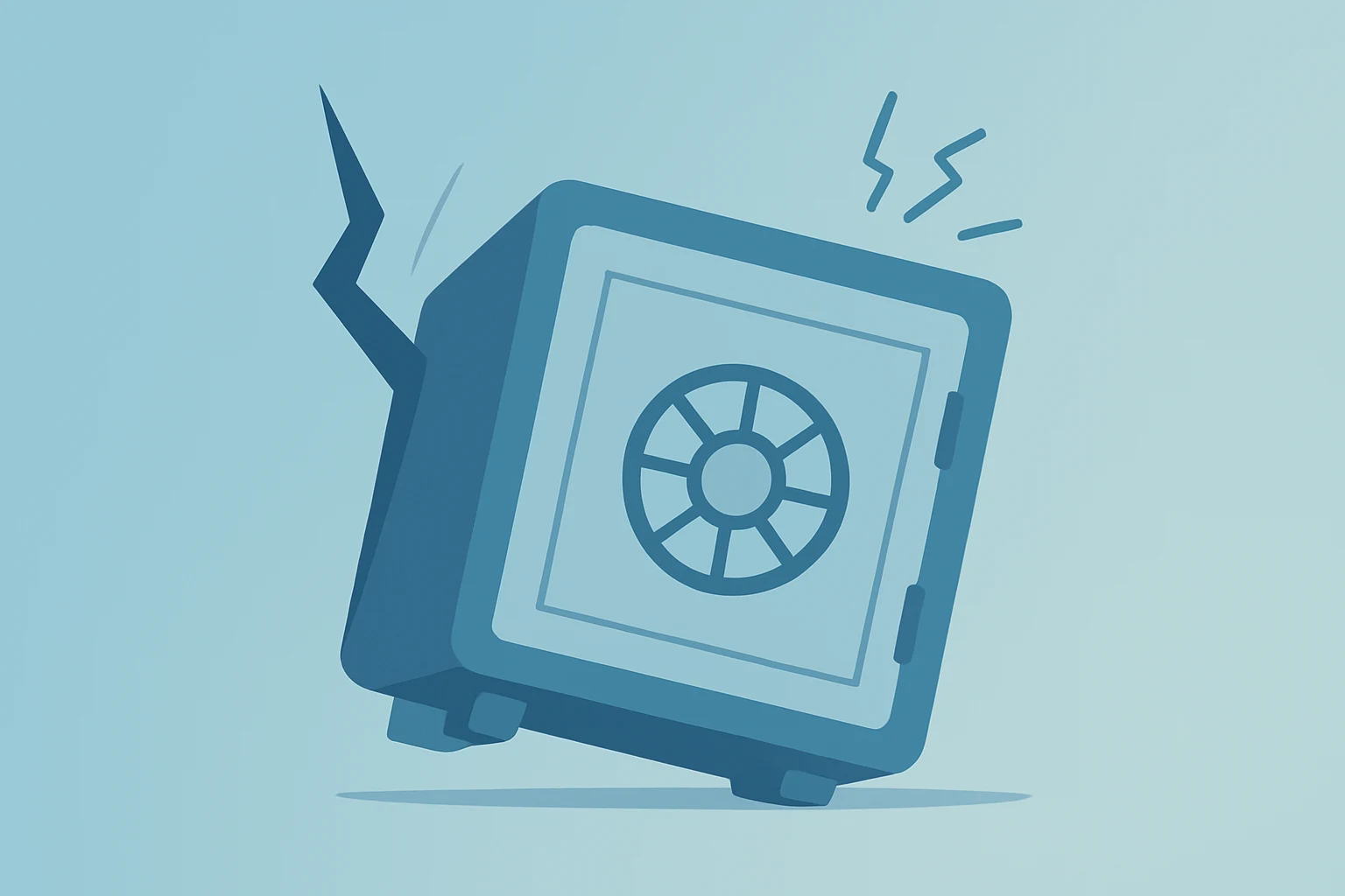 Flat vector of an insurance vault steadying under strain representing Centene earnings and the 2026 profit outlook.