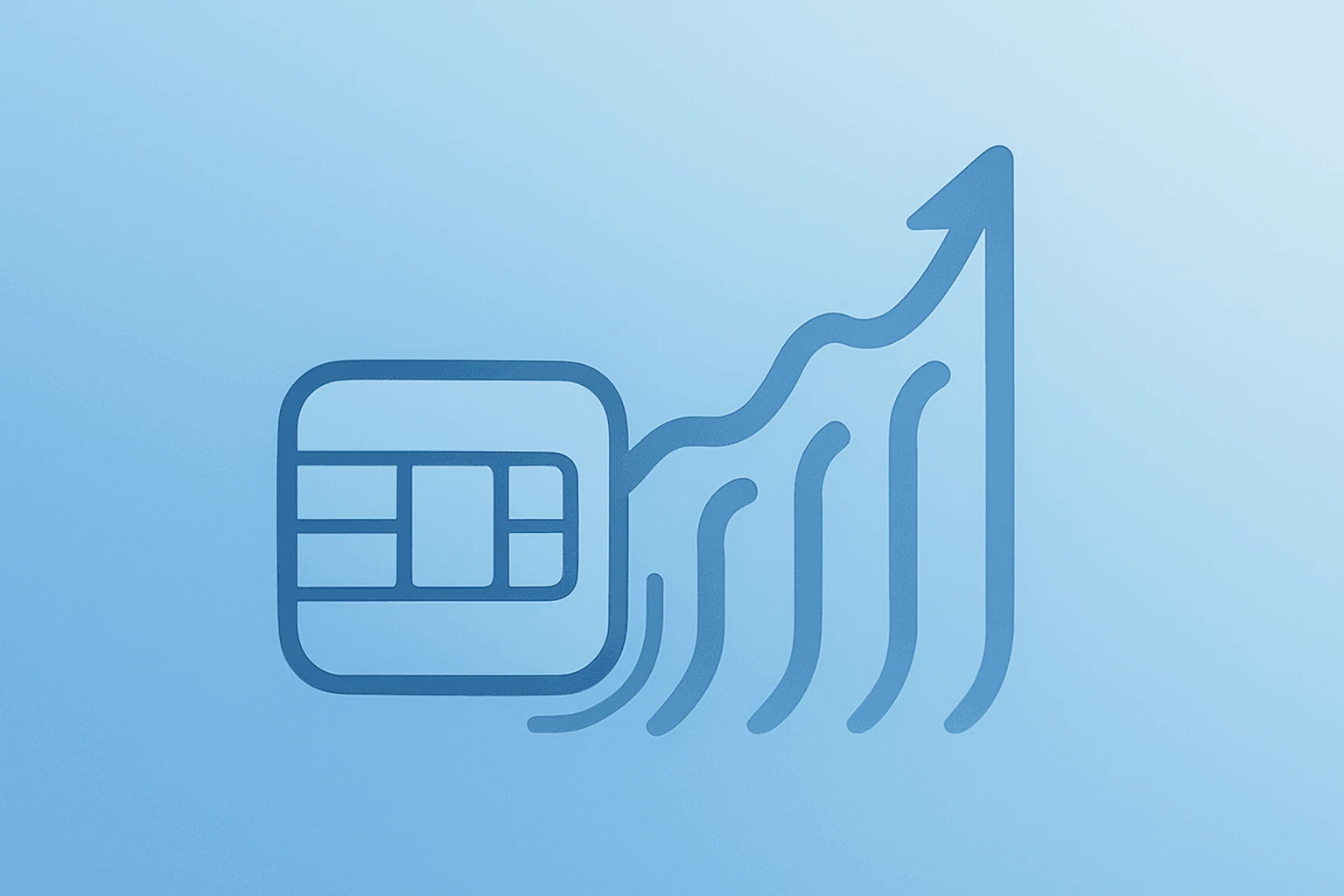 Flat vector contactless payment chip with rippling network representing Mastercard earnings beat and higher volumes.
