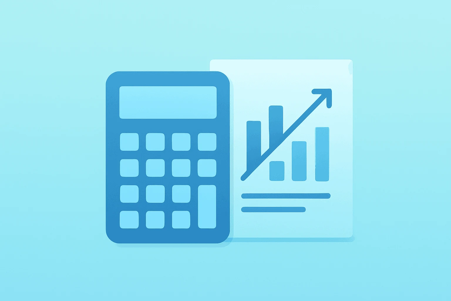 Flat vector calculator with split report panel evoking Intuit guidance, Mailchimp segment reporting and non-GAAP change.