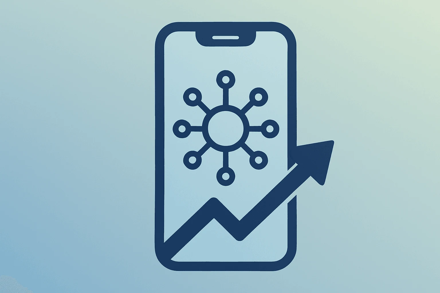 Flat vector smartphone chassis with a neural core to symbolize Apple CEO transition and AI mandate.