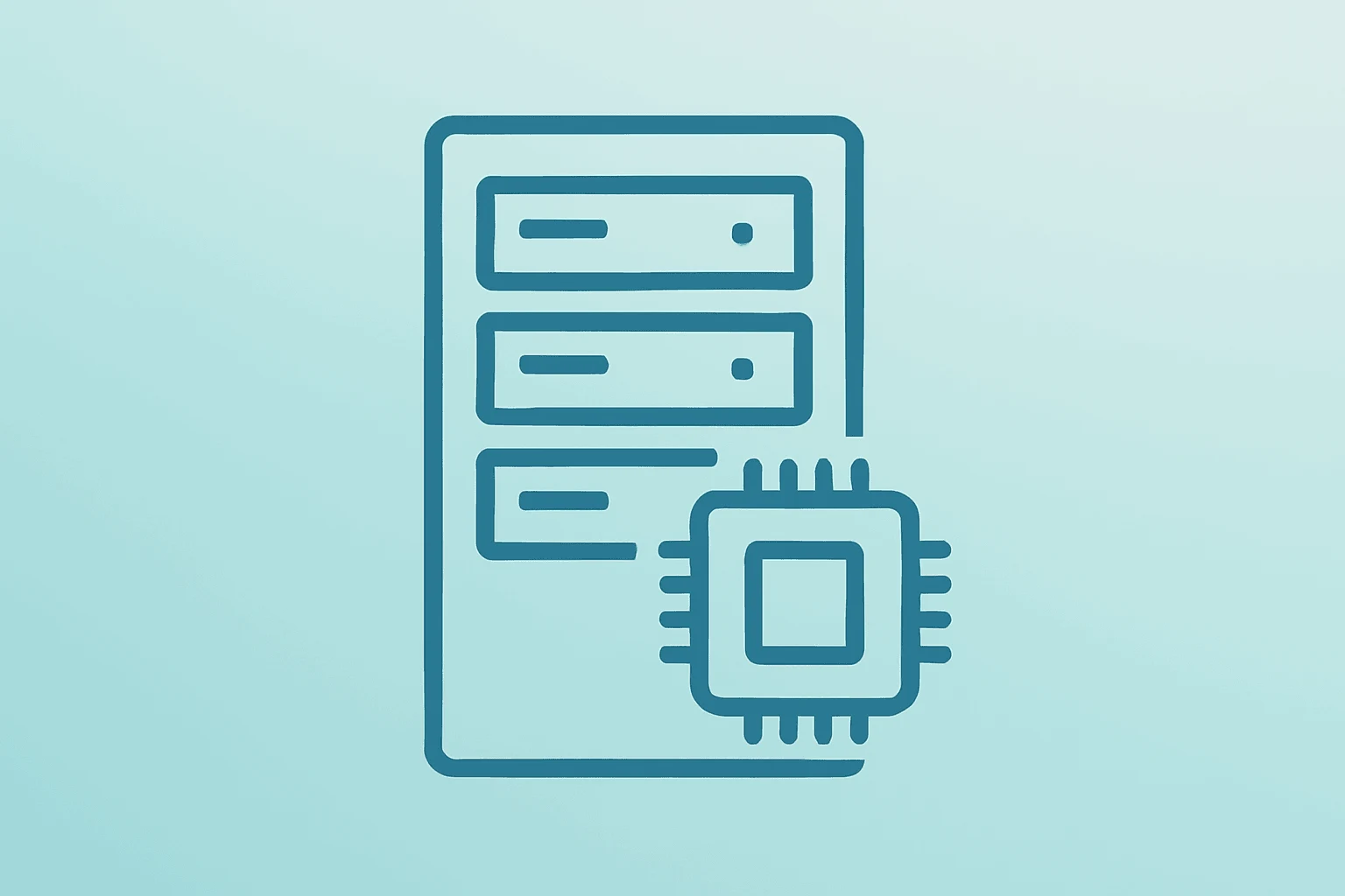 Centered flat filled vector of a server-rack merging with an accelerator chip to symbolize Google Blackstone AI cloud scale.