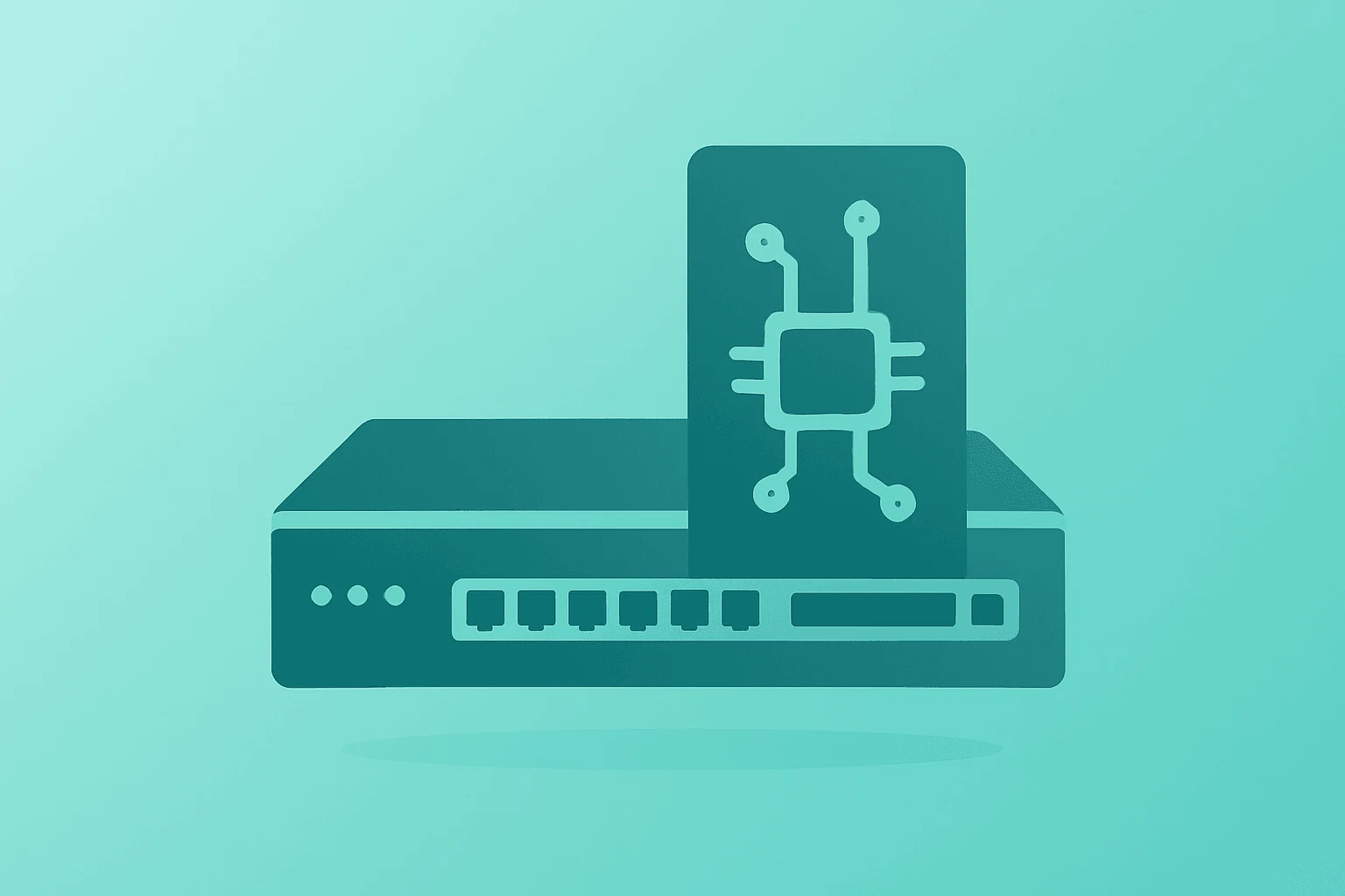Flat vector of a server rack fusing with network nodes to symbolize HPE Q2 earnings and AI networking momentum.