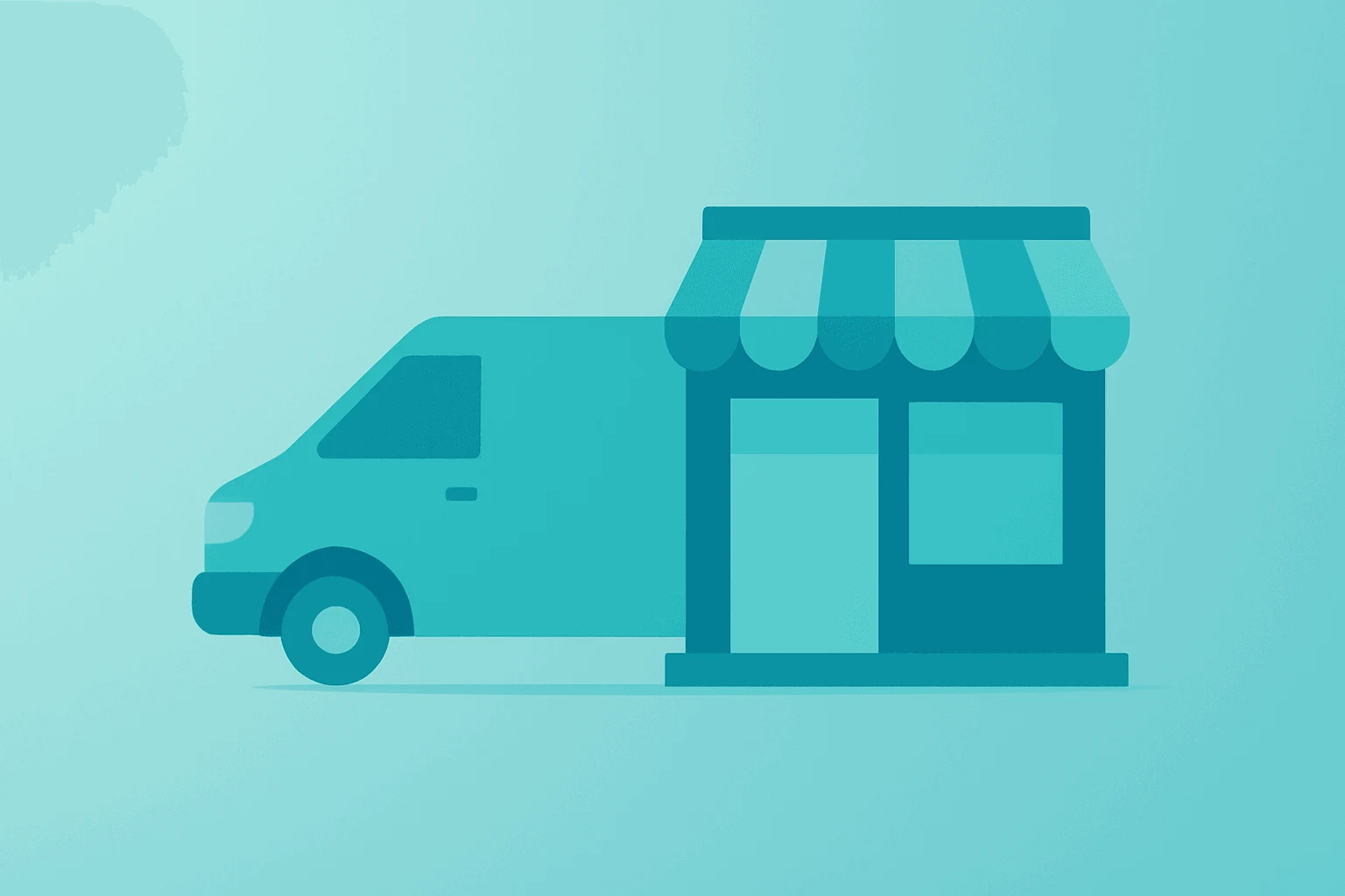 Flat vector of a delivery van merging into a storefront to reflect PDD earnings and supply-chain investment.