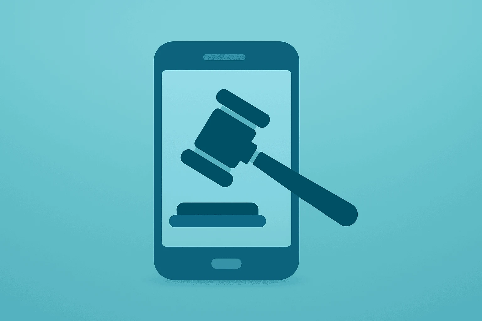 Flat filled vector of a smartphone chassis under a legal clamp, symbolizing the Apple OpenAI lawsuit and injunction risk.