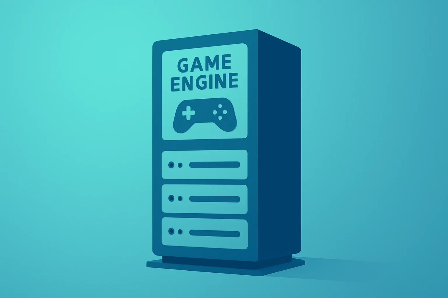 Flat vector of a game-engine server dimmed under soft light, symbolizing Unity Software earnings guidance shortfall.