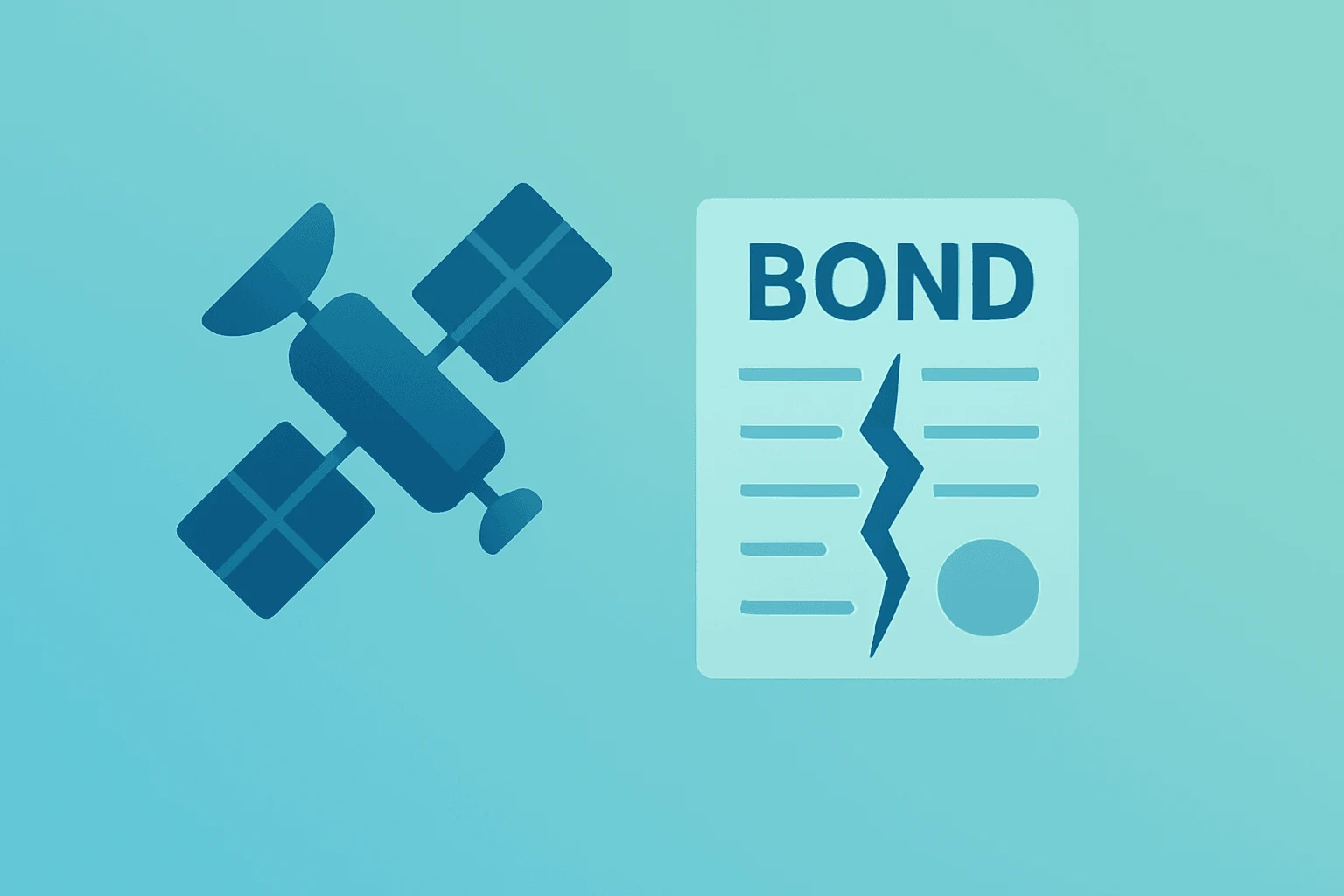 Flat vector of a satellite beside a cracked bond certificate symbolizing the SpaceX bond offering and equity pressure.