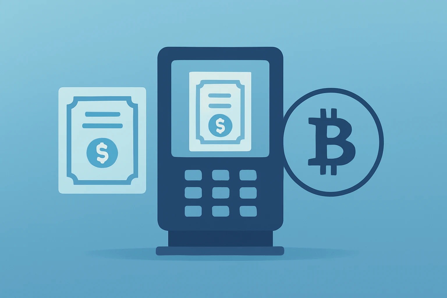 Flat vector phone merging stock certificate and crypto token to symbolize Coinbase stock trading and tokenization.