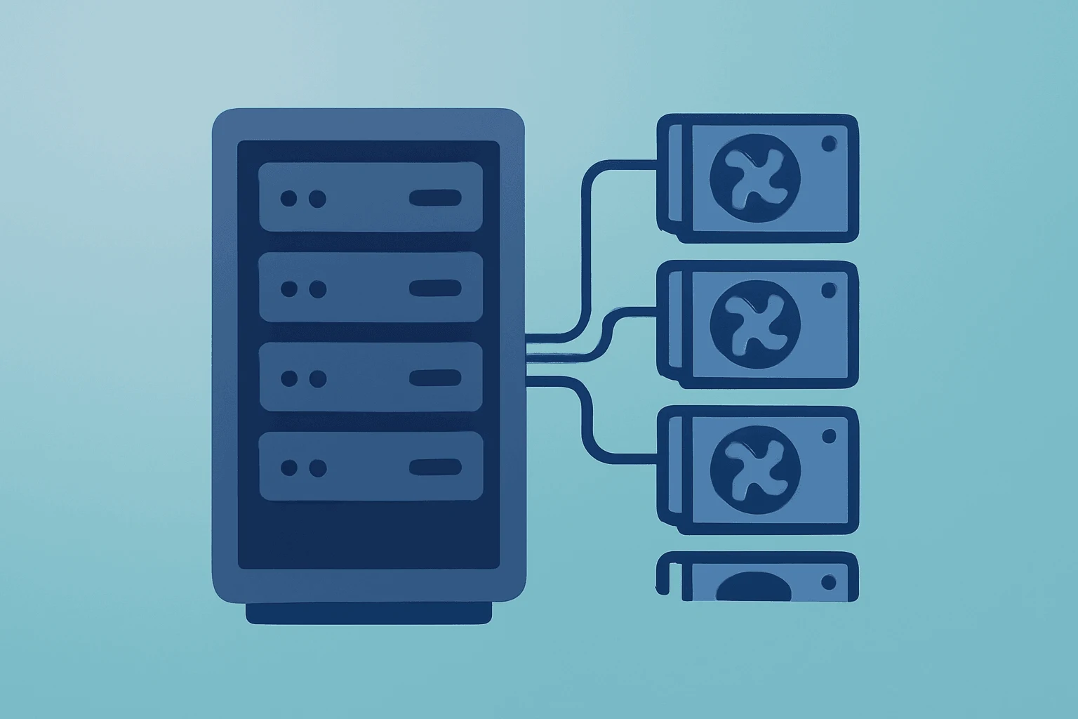 Flat vector server stack expanding into a data center rack to represent IREN AI Cloud Contracts boosting ARR visibility.