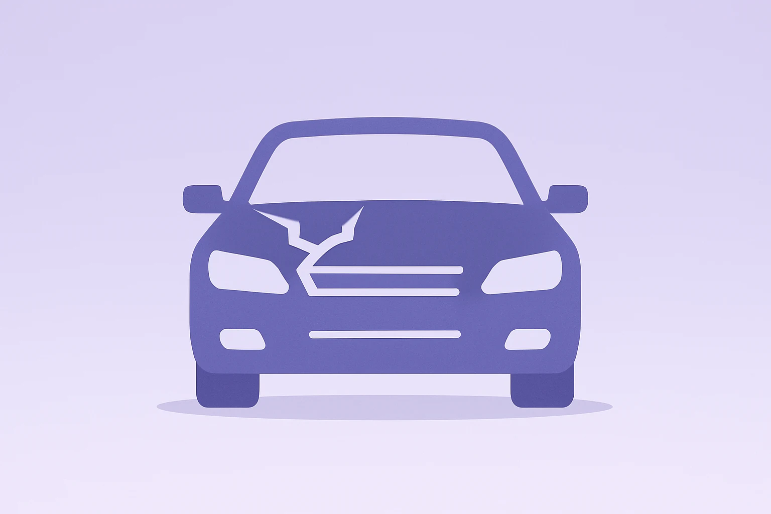 Flat vector car with fractured hood on a light cobalt-silver gradient representing Carvana Q4 2025 earnings, subtle shadow.
