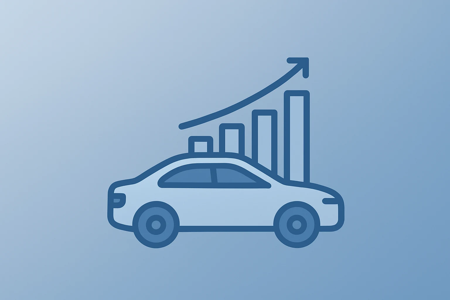 Flat filled vector of a car merging with an index block to illustrate Carvana S&P 500 inclusion and index-driven flows.