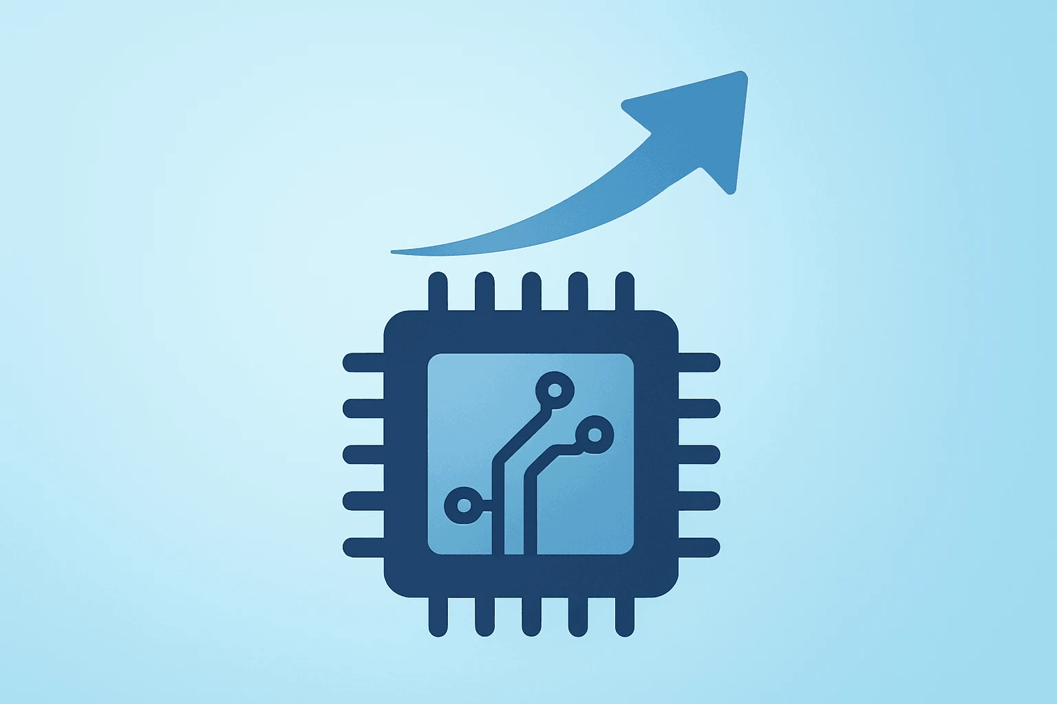 Flat filled vector of a semiconductor chip rising to symbolize Microchip Q4 results beat, stronger Q1 guide and dividend.