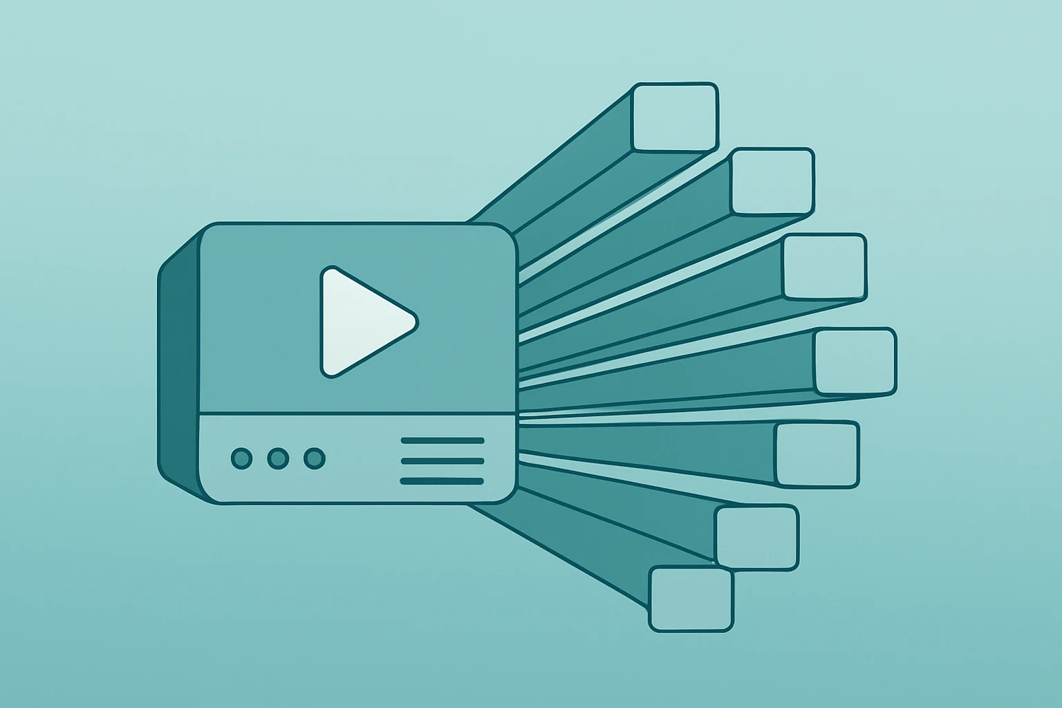 Centered flat vector of a streaming server split into ten modules to symbolize the Netflix stock split and retail access.