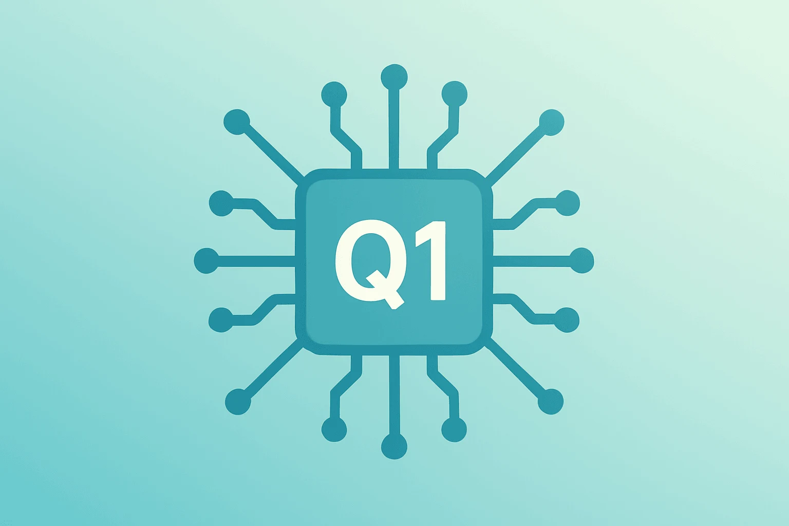 Flat vector of a stylized server chip with expanding circuit motif symbolizing AMD Q1 earnings and data-center AI demand.